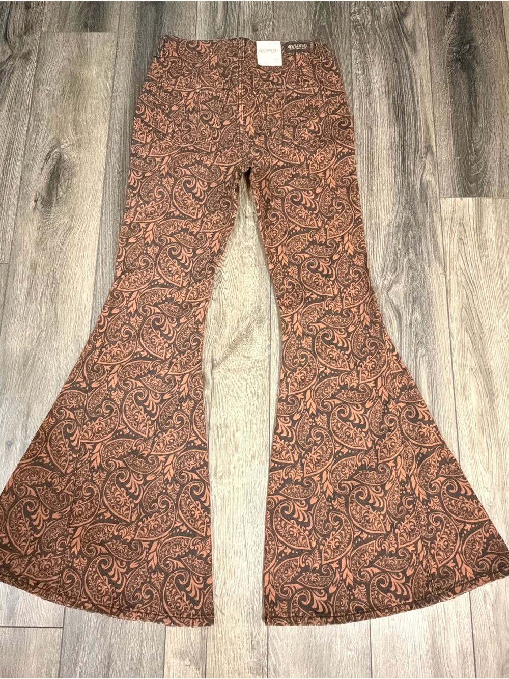Shyanne Paisley High Rise Flare Western Jeans Brown Black W32 L36 Boho Cowgirl - Picture 3 of 16